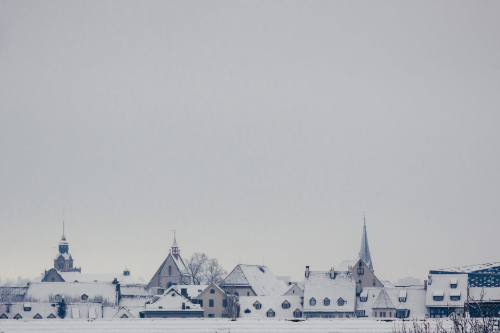 Snow covered old town