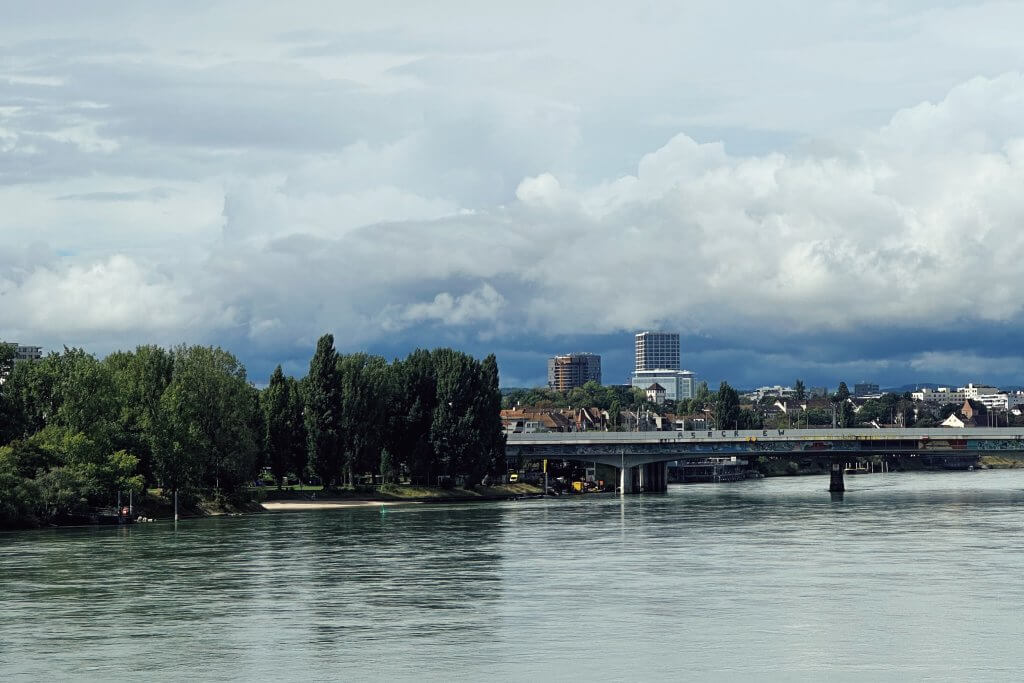 Matthias Maier | Stories | Week 36 2025 | View across the Rhine to the high-rise buildings at Basel SBB train station