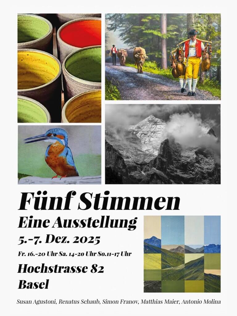 2025-49-01 Matthias Maier | Stories | Week 49 2025 | Invitation for the exhibition Five Voices - One Exhibition in Basel